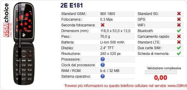 2E E181 Dati tecnici di telefono cellulare 