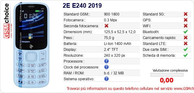 2E E240 2019 Dati tecnici di telefono cellulare 