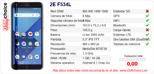 2E F534L Datos técnicos del móvil 