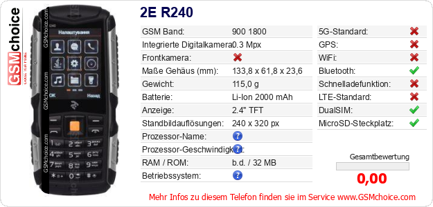 2E R240 technische Daten 2E R240 technische Daten