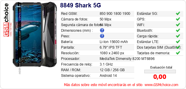 8849 Shark 5G Datos técnicos del móvil 