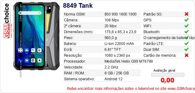 8849 Tank Especificações técnicas do telemóvel 