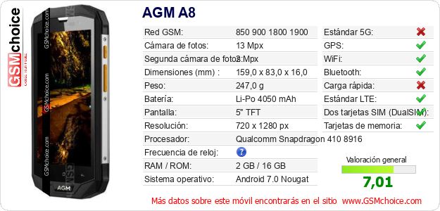 AGM A8 Datos técnicos del móvil AGM A8 Datos técnicos del móvil