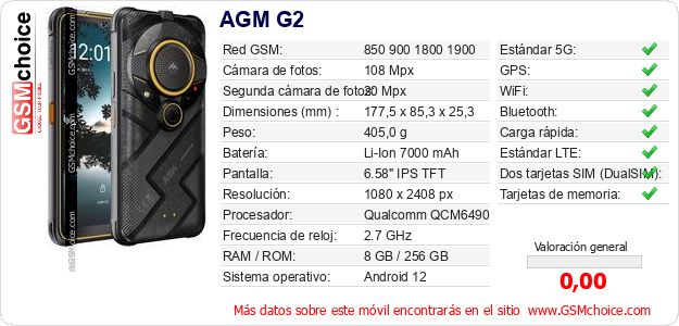 AGM G2 Datos técnicos del móvil AGM G2 Datos técnicos del móvil