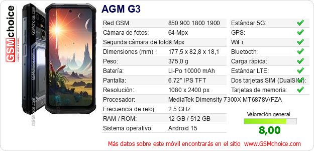 AGM G3 Datos técnicos del móvil AGM G3 Datos técnicos del móvil