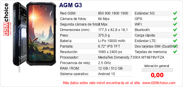 AGM G3 Datos técnicos del móvil 