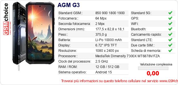 AGM G3 Dati tecnici di telefono cellulare AGM G3 Dati tecnici di telefono cellulare