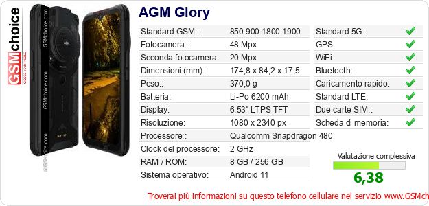 AGM Glory Dati tecnici di telefono cellulare AGM Glory Dati tecnici di telefono cellulare