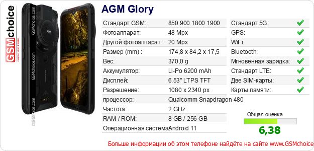 AGM Glory Технические данные телефона AGM Glory Технические данные телефона