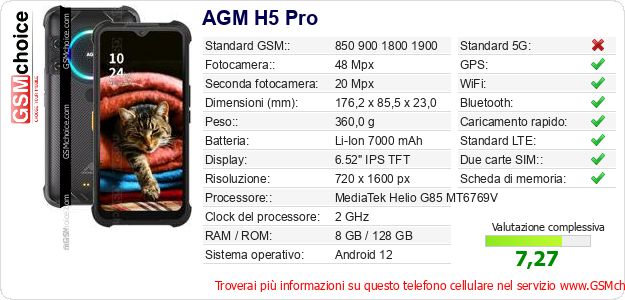 AGM H5 Pro Dati tecnici di telefono cellulare AGM H5 Pro Dati tecnici di telefono cellulare