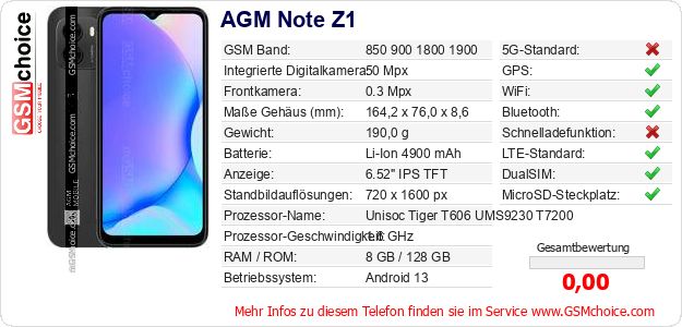 AGM Note Z1 technische Daten AGM Note Z1 technische Daten