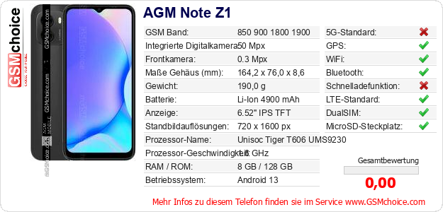 AGM Note Z1 technische Daten AGM Note Z1 technische Daten