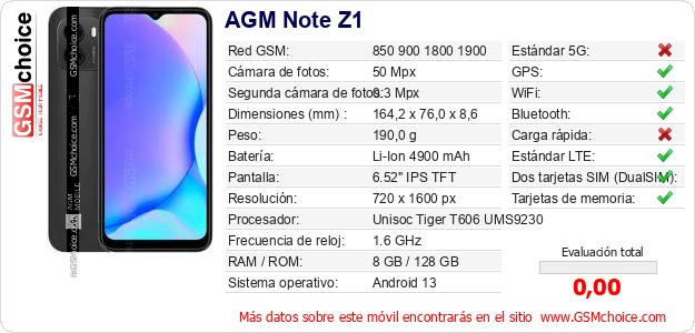 AGM Note Z1 Datos técnicos del móvil AGM Note Z1 Datos técnicos del móvil