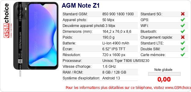 AGM Note Z1 Fiche technique AGM Note Z1 Fiche technique