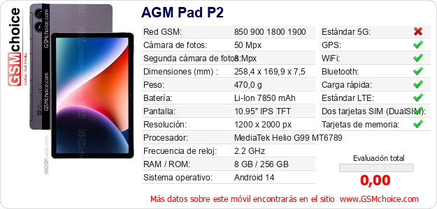 AGM Pad P2 Datos técnicos del móvil 