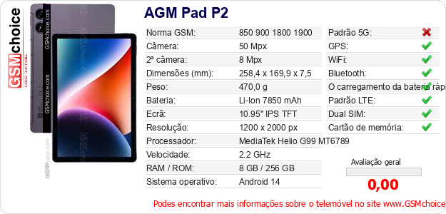 AGM Pad P2 Especificações técnicas do telemóvel 