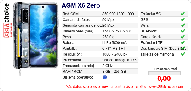 AGM X6 Zero Datos técnicos del móvil AGM X6 Zero Datos técnicos del móvil