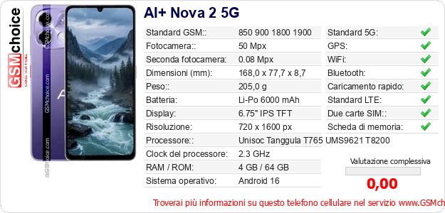 AI+ Nova 2 5G Dati tecnici di telefono cellulare AI+ Nova 2 5G Dati tecnici di telefono cellulare
