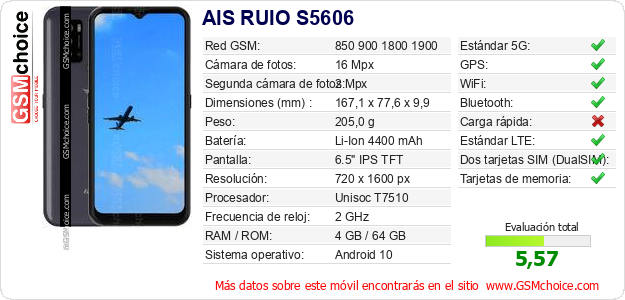 AIS RUIO S5606 Datos técnicos del móvil AIS RUIO S5606 Datos técnicos del móvil