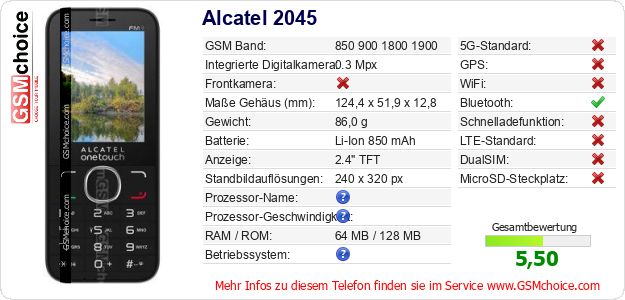 Alcatel 2045 technische Daten Alcatel 2045 technische Daten