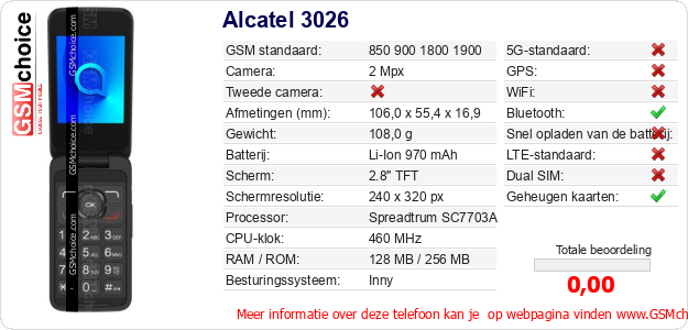Alcatel 3026 Technische gegevens Alcatel 3026 Technische gegevens