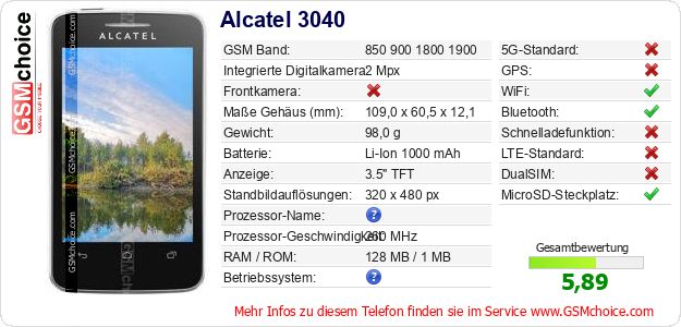 Alcatel 3040 technische Daten Alcatel 3040 technische Daten