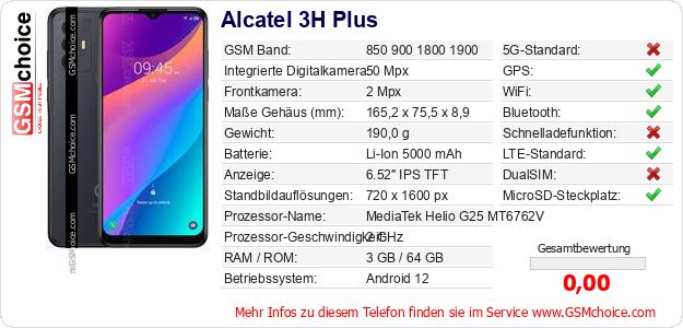 Alcatel 3H Plus technische Daten Alcatel 3H Plus technische Daten