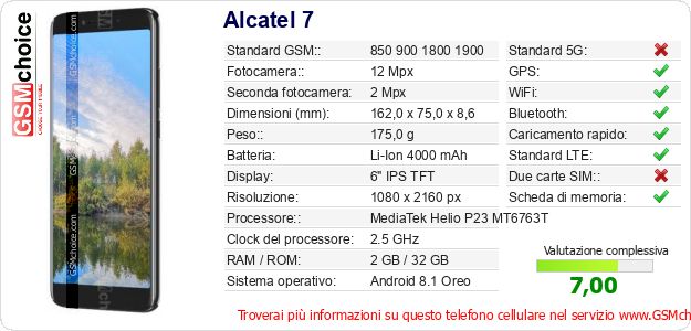 Alcatel 7 Dati tecnici di telefono cellulare 