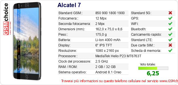 Alcatel 7 Dati tecnici di telefono cellulare 