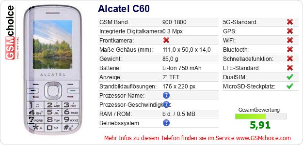 Alcatel C60 technische Daten Alcatel C60 technische Daten