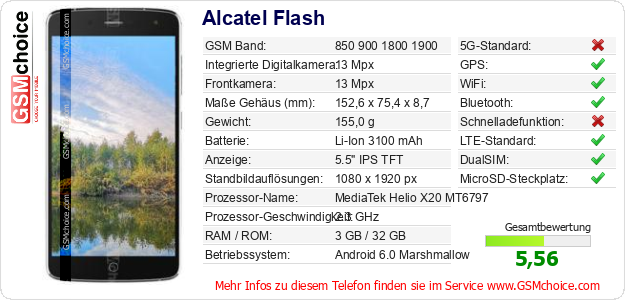 Alcatel Flash technische Daten Alcatel Flash technische Daten