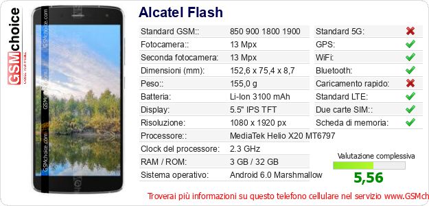 Alcatel Flash Dati tecnici di telefono cellulare Alcatel Flash Dati tecnici di telefono cellulare