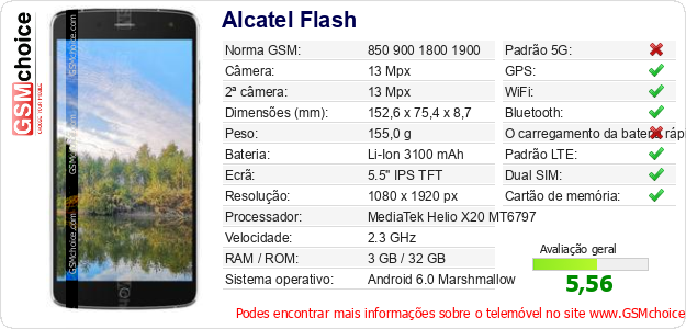 Alcatel Flash Especificações técnicas do telemóvel 