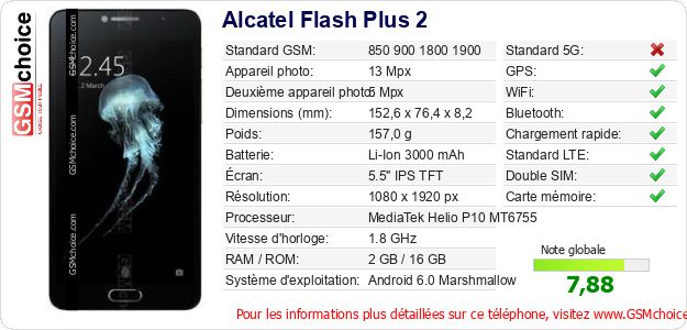 Alcatel Flash Plus 2 Fiche technique