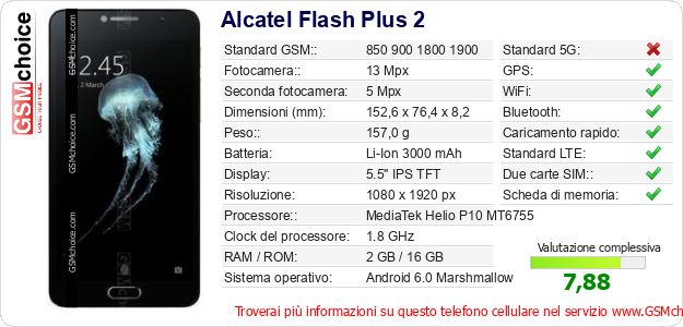 Alcatel Flash Plus 2 Dati tecnici di telefono cellulare 