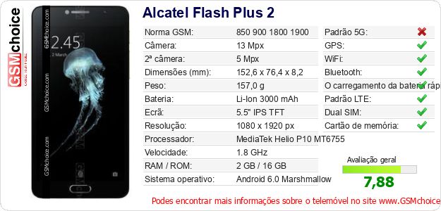 Alcatel Flash Plus 2 Especificações técnicas do telemóvel Alcatel Flash Plus 2 Especificações técnicas do telemóvel