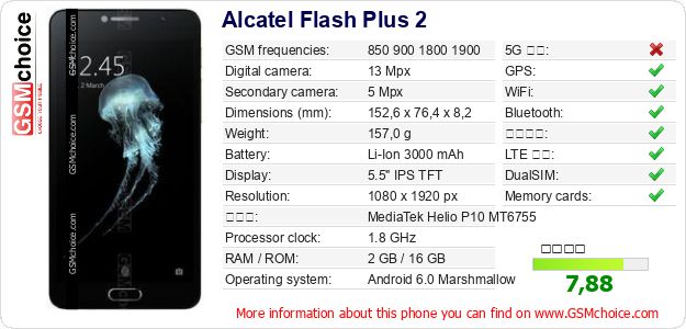 Alcatel Flash Plus 2 手機技術數據