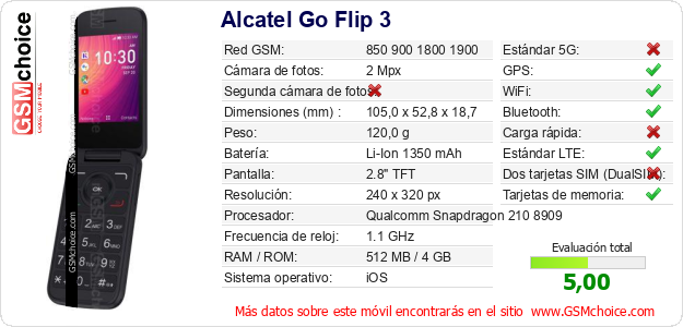 Alcatel Go Flip 3 Datos técnicos del móvil Alcatel Go Flip 3 Datos técnicos del móvil