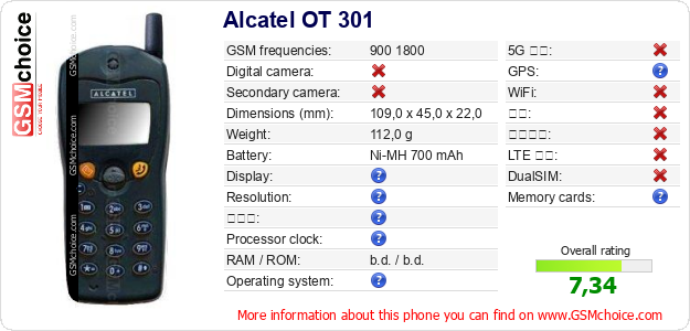 Alcatel OT 301 手机技术数据