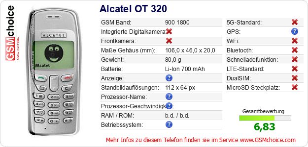 Alcatel OT 320 technische Daten Alcatel OT 320 technische Daten