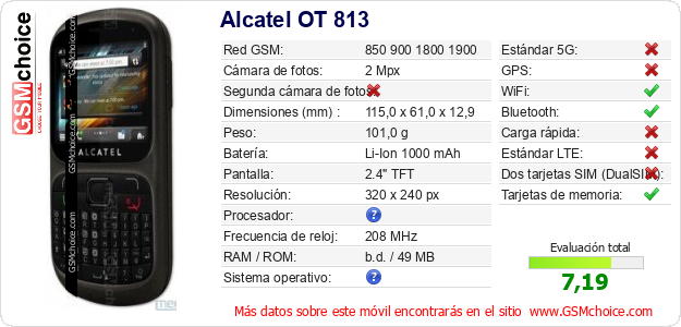 Alcatel OT 813 Datos técnicos del móvil 
