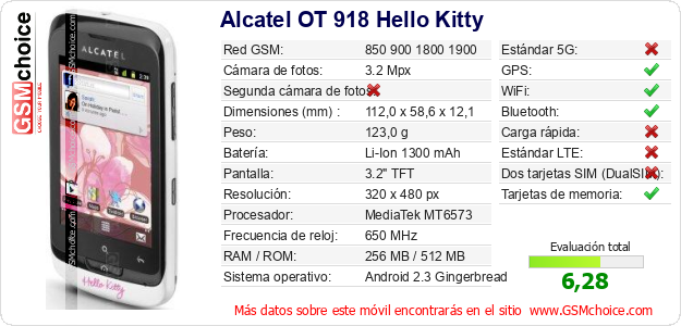 Alcatel OT 918 Hello Kitty Datos técnicos del móvil Alcatel OT 918 Hello Kitty Datos técnicos del móvil
