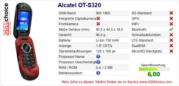Alcatel OT-S320 technische Daten Alcatel OT-S320 technische Daten