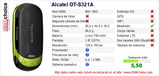 Alcatel OT-S321A Datos técnicos del móvil 
