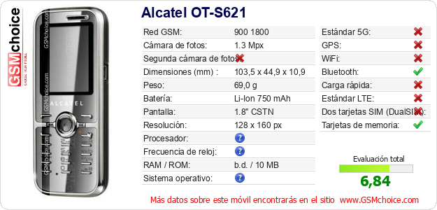 Alcatel OT-S621 Datos técnicos del móvil 