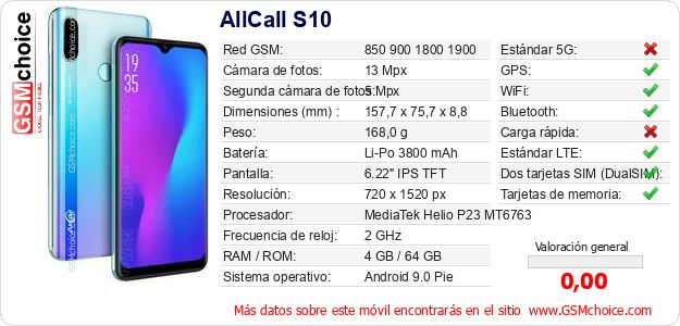 AllCall S10 Datos técnicos del móvil AllCall S10 Datos técnicos del móvil