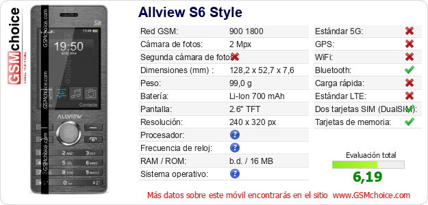 Allview S6 Style Datos técnicos del móvil Allview S6 Style Datos técnicos del móvil