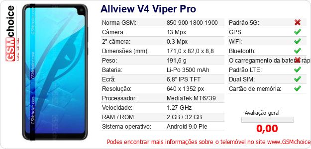 Allview V4 Viper Pro Especificações técnicas do telemóvel Allview V4 Viper Pro Especificações técnicas do telemóvel