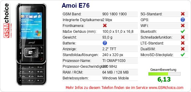 Amoi E76 technische Daten Amoi E76 technische Daten
