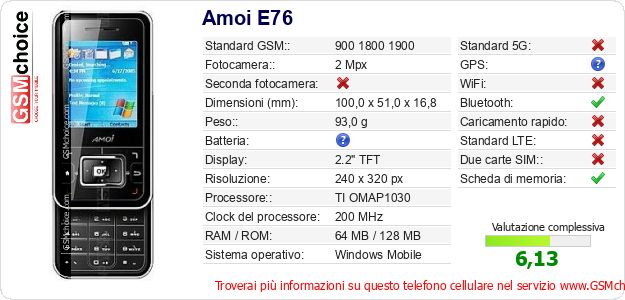 Amoi E76 Dati tecnici di telefono cellulare Amoi E76 Dati tecnici di telefono cellulare